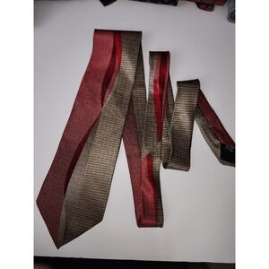 MARTIN WONG Men's 100% Silk Tie Red Burgundy Tan Multicolor